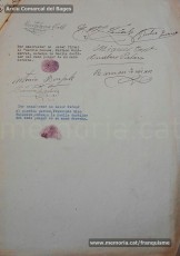 5/08/1940: circular del Gobierno Civil de Barcelona sobre “El uso del idioma nacional en todos los servicios públicos”, recogiendo lo dispuesto en el BOP del 31 de julio de 1940. En él se proclama el español como único idioma válido para la vida pública, al tiempo que relega los idiomas “regionales” a la vida privada. La primera disposición señala que "todos los funcionarios interinos de las Corporaciones provinciales y municipales de esta provincia, cualesquiera que sea su categoría, que en acto de servicio, dentro o fuera de los edificios oficiales, se expresen en otro idioma, que no sea el oficial del Estado quedarán ‘ipso facto’ destituidos, sin ulterior recurso". En el documento se pueden ver las firmas de todos los funcionaros del Ayuntamiento de Manresa, ya que fueron obligados a firmar el correspondiente enterado. Algunos funcionarios del cuerpo de guardias de paseo firmaron con la hulla dactilar por no saber escribir. (Arxiu Comarcal del Bages)