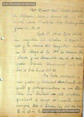 Gener-maig de 1939: acreditacions de mestres adreçades a l’alcalde de Manresa o a les autoritats pertinents per demostrar que exercien com a professors en escoles de la ciutat abans de l’arribada de les tropes franquistes i per indicar el sou que rebien. Els mestres que s’acrediten són: Concepció Abadal i Puigferrat, Trinitat Colomina Muràs, Àngela Mató Puigmitjà, Rosa Borràs Llauradó, Julita Llop Masqué, Pau Guiu Domingo, Dolors Mas de la Fuente, Guadalupe Guisasola Rodríguez, Josepa Borràs Aragonès, Felisa Rufas Clavera, Ramon Santacana Minguell, Aparici Jané Vila, Guadalupe Jané Cornet, Maria del Olvido Álvarez Álvarez, Ildefonsa Matamala Barnet, Valeri Caldas Altimiras, Carme Montagut Simó, Enric Morató Alguacil, Maria Teresa Llorens, Concepció Serrano Hernández, Maria Rosario Biel Casals, Maria Vall Soldevila, Carme Piqué Bartolomé, Josep Vidal Monge, Maria Garriga Pons, Teresa Llasera Sala, Ramon Pallàs Prades, Maria Llaveries Viladomiu, Vicenta Cuende Sierra, Josepa Riera Vives, Rosa Macau Roig, Vicenç Ramírez Tormo, Maria Teresa Bruto Sans, Hermenegild Lladó Bilarrubies, Pilar Espada Cristóbal, Purificació Espada Cristóbal, Dolors Ribes Grau, Assumpció Tomàs Suades, Rosa Fortuny Riera, Josep Martínez Aguado, Assumpció Rovira Tenas, Antònia Trapé Carrera, Aureli Górriz Vivas, Eugènia Giró Ortega, Pere Aloy Anell, Maties Modest Vicente Giménez, Joan Martí Garriga i Aurora Bernal Navarro. (Arxiu Municipal de Manresa)