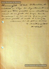 Gener-maig de 1939: acreditacions de mestres adreçades a l’alcalde de Manresa o a les autoritats pertinents per demostrar que exercien com a professors en escoles de la ciutat abans de l’arribada de les tropes franquistes i per indicar el sou que rebien. Els mestres que s’acrediten són: Concepció Abadal i Puigferrat, Trinitat Colomina Muràs, Àngela Mató Puigmitjà, Rosa Borràs Llauradó, Julita Llop Masqué, Pau Guiu Domingo, Dolors Mas de la Fuente, Guadalupe Guisasola Rodríguez, Josepa Borràs Aragonès, Felisa Rufas Clavera, Ramon Santacana Minguell, Aparici Jané Vila, Guadalupe Jané Cornet, Maria del Olvido Álvarez Álvarez, Ildefonsa Matamala Barnet, Valeri Caldas Altimiras, Carme Montagut Simó, Enric Morató Alguacil, Maria Teresa Llorens, Concepció Serrano Hernández, Maria Rosario Biel Casals, Maria Vall Soldevila, Carme Piqué Bartolomé, Josep Vidal Monge, Maria Garriga Pons, Teresa Llasera Sala, Ramon Pallàs Prades, Maria Llaveries Viladomiu, Vicenta Cuende Sierra, Josepa Riera Vives, Rosa Macau Roig, Vicenç Ramírez Tormo, Maria Teresa Bruto Sans, Hermenegild Lladó Bilarrubies, Pilar Espada Cristóbal, Purificació Espada Cristóbal, Dolors Ribes Grau, Assumpció Tomàs Suades, Rosa Fortuny Riera, Josep Martínez Aguado, Assumpció Rovira Tenas, Antònia Trapé Carrera, Aureli Górriz Vivas, Eugènia Giró Ortega, Pere Aloy Anell, Maties Modest Vicente Giménez, Joan Martí Garriga i Aurora Bernal Navarro. (Arxiu Municipal de Manresa)