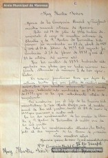 Gener-maig de 1939: acreditacions de mestres adreçades a l’alcalde de Manresa o a les autoritats pertinents per demostrar que exercien com a professors en escoles de la ciutat abans de l’arribada de les tropes franquistes i per indicar el sou que rebien. Els mestres que s’acrediten són: Concepció Abadal i Puigferrat, Trinitat Colomina Muràs, Àngela Mató Puigmitjà, Rosa Borràs Llauradó, Julita Llop Masqué, Pau Guiu Domingo, Dolors Mas de la Fuente, Guadalupe Guisasola Rodríguez, Josepa Borràs Aragonès, Felisa Rufas Clavera, Ramon Santacana Minguell, Aparici Jané Vila, Guadalupe Jané Cornet, Maria del Olvido Álvarez Álvarez, Ildefonsa Matamala Barnet, Valeri Caldas Altimiras, Carme Montagut Simó, Enric Morató Alguacil, Maria Teresa Llorens, Concepció Serrano Hernández, Maria Rosario Biel Casals, Maria Vall Soldevila, Carme Piqué Bartolomé, Josep Vidal Monge, Maria Garriga Pons, Teresa Llasera Sala, Ramon Pallàs Prades, Maria Llaveries Viladomiu, Vicenta Cuende Sierra, Josepa Riera Vives, Rosa Macau Roig, Vicenç Ramírez Tormo, Maria Teresa Bruto Sans, Hermenegild Lladó Bilarrubies, Pilar Espada Cristóbal, Purificació Espada Cristóbal, Dolors Ribes Grau, Assumpció Tomàs Suades, Rosa Fortuny Riera, Josep Martínez Aguado, Assumpció Rovira Tenas, Antònia Trapé Carrera, Aureli Górriz Vivas, Eugènia Giró Ortega, Pere Aloy Anell, Maties Modest Vicente Giménez, Joan Martí Garriga i Aurora Bernal Navarro. (Arxiu Municipal de Manresa)