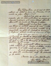 Gener-maig de 1939: acreditacions de mestres adreçades a l’alcalde de Manresa o a les autoritats pertinents per demostrar que exercien com a professors en escoles de la ciutat abans de l’arribada de les tropes franquistes i per indicar el sou que rebien. Els mestres que s’acrediten són: Concepció Abadal i Puigferrat, Trinitat Colomina Muràs, Àngela Mató Puigmitjà, Rosa Borràs Llauradó, Julita Llop Masqué, Pau Guiu Domingo, Dolors Mas de la Fuente, Guadalupe Guisasola Rodríguez, Josepa Borràs Aragonès, Felisa Rufas Clavera, Ramon Santacana Minguell, Aparici Jané Vila, Guadalupe Jané Cornet, Maria del Olvido Álvarez Álvarez, Ildefonsa Matamala Barnet, Valeri Caldas Altimiras, Carme Montagut Simó, Enric Morató Alguacil, Maria Teresa Llorens, Concepció Serrano Hernández, Maria Rosario Biel Casals, Maria Vall Soldevila, Carme Piqué Bartolomé, Josep Vidal Monge, Maria Garriga Pons, Teresa Llasera Sala, Ramon Pallàs Prades, Maria Llaveries Viladomiu, Vicenta Cuende Sierra, Josepa Riera Vives, Rosa Macau Roig, Vicenç Ramírez Tormo, Maria Teresa Bruto Sans, Hermenegild Lladó Bilarrubies, Pilar Espada Cristóbal, Purificació Espada Cristóbal, Dolors Ribes Grau, Assumpció Tomàs Suades, Rosa Fortuny Riera, Josep Martínez Aguado, Assumpció Rovira Tenas, Antònia Trapé Carrera, Aureli Górriz Vivas, Eugènia Giró Ortega, Pere Aloy Anell, Maties Modest Vicente Giménez, Joan Martí Garriga i Aurora Bernal Navarro. (Arxiu Municipal de Manresa)