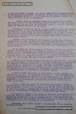 5/08/1940: circular del Gobierno Civil de Barcelona sobre “El uso del idioma nacional en todos los servicios públicos”, recogiendo lo dispuesto en el BOP del 31 de julio de 1940. En él se proclama el español como único idioma válido para la vida pública, al tiempo que relega los idiomas “regionales” a la vida privada. La primera disposición señala que "todos los funcionarios interinos de las Corporaciones provinciales y municipales de esta provincia, cualesquiera que sea su categoría, que en acto de servicio, dentro o fuera de los edificios oficiales, se expresen en otro idioma, que no sea el oficial del Estado quedarán ‘ipso facto’ destituidos, sin ulterior recurso". En el documento se pueden ver las firmas de todos los funcionaros del Ayuntamiento de Manresa, ya que fueron obligados a firmar el correspondiente enterado. Algunos funcionarios del cuerpo de guardias de paseo firmaron con la hulla dactilar por no saber escribir. (Arxiu Comarcal del Bages)