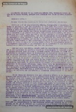 5/08/1940: circular del Gobierno Civil de Barcelona sobre “El uso del idioma nacional en todos los servicios públicos”, recogiendo lo dispuesto en el BOP del 31 de julio de 1940. En él se proclama el español como único idioma válido para la vida pública, al tiempo que relega los idiomas “regionales” a la vida privada. La primera disposición señala que "todos los funcionarios interinos de las Corporaciones provinciales y municipales de esta provincia, cualesquiera que sea su categoría, que en acto de servicio, dentro o fuera de los edificios oficiales, se expresen en otro idioma, que no sea el oficial del Estado quedarán ‘ipso facto’ destituidos, sin ulterior recurso". En el documento se pueden ver las firmas de todos los funcionaros del Ayuntamiento de Manresa, ya que fueron obligados a firmar el correspondiente enterado. Algunos funcionarios del cuerpo de guardias de paseo firmaron con la hulla dactilar por no saber escribir. (Arxiu Comarcal del Bages)