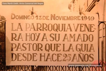 13/11/1949: homenaje al rector de la parroquia del Carmen de Manresa, Miquel Pla, en su 25º aniversario como cura de la parroquia. (Fondo Marià Lladó. Arxiu Comarcal del Bages).