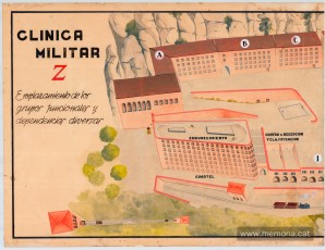Plànol de la Clínica Militar Z, l’hospital militar de Montserrat durant la guerra civil. 1938 (Arxiu Nacional de Catalunya).