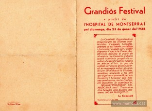Programa “Grandiós festival a profit de l’hospital de Montserrat. Diumenge, día 23 de gener del 1938”. (Fons David Blasco i Planesas).