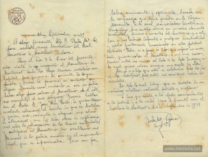Carta avalant al doctor Riu Porta del P. Beda Maria Espona, 24 setembre 1939 (Arxiu Abadia de Montserrat. Fons Riu Porta).