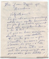 8-12-1965: Carta de Jacint Carrió a Joan Pagès en què li demana què en sap d’una llei complementària que finalment ha estat aprovada i que permetria cobrar les indemnitzacions del govern alemany. (Arxiu Històric de l’Amical de Mauthausen).
