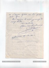 8-12-1965: Carta de Jacint Carrió a Joan Pagès en què li demana què en sap d’una llei complementària que finalment ha estat aprovada i que permetria cobrar les indemnitzacions del govern alemany. (Arxiu Històric de l’Amical de Mauthausen).