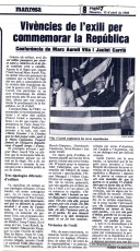 15-4-1989. Crònica d’una conferència de Marc Aureli Vila i Jacint Carrió, pronunciada a Manresa, en un acte d’homenatge a les persones que es van haver d’exiliar el 1939. Regió7.