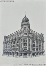 Any 1926. Dibuix dels nous Magatzems Jorba de Barcelona. La primera fase de l’edifici, la que donava al Portal de l’Àngel, es va inaugurar el 25 d’octubre de 1926 i encara hi va assistir el patriarca de la família, Pere Jorba Gassó. L’edifici, que va obtenir el premi de l’ajuntament de Barcelona al millor edifici construït aquell any, va ser obra de l’arquitecte Arnau Calvet Peyronill (1874-1956), el mateix que, posteriorment, projectaria els Magatzems Jorba de Manresa.