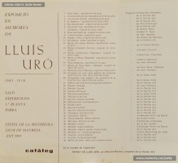(4/4) Febrer de 1969. Cartells anunciadors de l’homenatge que Indústries i Magatzems Jorba i el Cercle Artístic dedicaren a Lluís Uró i Servitja (1903-1938) escultor, dibuixant i pintor manresà que havia treballat a la secció de propaganda dels Magatzems Jorba de Manresa.