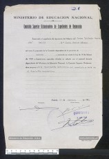 17/2/1941: la Comisión Superior Dictaminadora de Expedientes de Depuración proposa la “Separación definitiva del servicio y baja en el Escalafón respectivo”. (Archivo General de la Administración).

