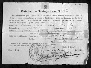 Document de llibertat del Batalló de treballadors número 32 amb data de sortida del 10 de juny de 1940.
