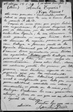 Carta amb data del 25 de gener del 1939, escrita des d’Astorga i amb la faramalla franquista que feia al cas, en què demana l’aval i diners per poder sortir del camp de concentració.