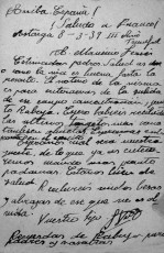 Carta amb data del 8 de març en què Farrés comunica a la família que ja ha sortit del camp de concentració.