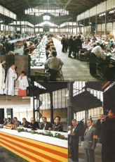Imatges de la IX trobada feta a Barcelona el 28 d’abril del 1990. Tres de les fotografies corresponen al dinar fet a l’antic mercat del Born
