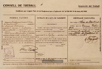Certificat de treball expedit a Olesa de Montserrat el 2 de febrer de 1936.
