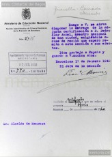 Selecció de fulls de l'expedient de depuració del mestre Pere Aloy Anell i diversa documentació referida a la seva activitat i a la seva depuració: nomenament i presa de possessió a Manresa, presentació a les autoritats franquistes el 17/5/1939, notificació de l'alcalde de Manresa al cap de la secció administrativa de primera ensenyança de la província de Barcelona de l'arribada de Pere Aloy Anell a la ciutat, carta de l'alcalde de Gironella al seu homòleg manresà on li confirma la bona conducta del mestre Pere Aloy Anell, full de serveis i càlcul de triennis. (Arxiu Comarcal del Bages, Archivo General de la Administración, Col·lecció particular família Aloy – Riera, Arxiu Municipal de Manresa)