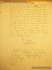 Selecció de fulls de l'expedient de depuració del mestre Pere Aloy Anell i diversa documentació referida a la seva activitat i a la seva depuració: nomenament i presa de possessió a Manresa, presentació a les autoritats franquistes el 17/5/1939, notificació de l'alcalde de Manresa al cap de la secció administrativa de primera ensenyança de la província de Barcelona de l'arribada de Pere Aloy Anell a la ciutat, carta de l'alcalde de Gironella al seu homòleg manresà on li confirma la bona conducta del mestre Pere Aloy Anell, full de serveis i càlcul de triennis. (Arxiu Comarcal del Bages, Archivo General de la Administración, Col·lecció particular família Aloy – Riera, Arxiu Municipal de Manresa)