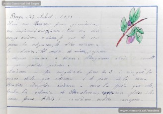 1933: diari de la primera i segona tandes de les colònies escolars fetes a Berga l’estiu de 1933, organitzades per l’Ajuntament de Manresa, on s’expliquen les activitats fetes durant el dia. També s’hi pot veure una selecció de treballs dels alumnes impressos amb la impremta escolar seguint el mètode Freinet. (Arxiu Comarcal del Bages)
