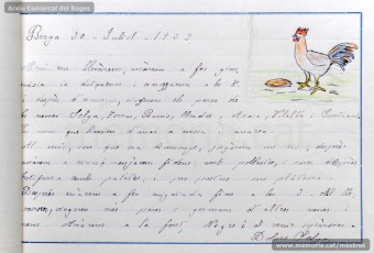 1933: diari de la primera i segona tandes de les colònies escolars fetes a Berga l’estiu de 1933, organitzades per l’Ajuntament de Manresa, on s’expliquen les activitats fetes durant el dia. També s’hi pot veure una selecció de treballs dels alumnes impressos amb la impremta escolar seguint el mètode Freinet. (Arxiu Comarcal del Bages)