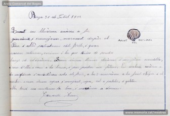 1933: diari de la primera i segona tandes de les colònies escolars fetes a Berga l’estiu de 1933, organitzades per l’Ajuntament de Manresa, on s’expliquen les activitats fetes durant el dia. També s’hi pot veure una selecció de treballs dels alumnes impressos amb la impremta escolar seguint el mètode Freinet. (Arxiu Comarcal del Bages)