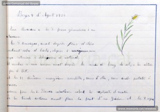 1933: diari de la primera i segona tandes de les colònies escolars fetes a Berga l’estiu de 1933, organitzades per l’Ajuntament de Manresa, on s’expliquen les activitats fetes durant el dia. També s’hi pot veure una selecció de treballs dels alumnes impressos amb la impremta escolar seguint el mètode Freinet. (Arxiu Comarcal del Bages)