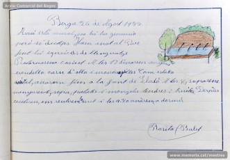 1933: diari de la primera i segona tandes de les colònies escolars fetes a Berga l’estiu de 1933, organitzades per l’Ajuntament de Manresa, on s’expliquen les activitats fetes durant el dia. També s’hi pot veure una selecció de treballs dels alumnes impressos amb la impremta escolar seguint el mètode Freinet. (Arxiu Comarcal del Bages)