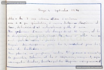 1933: diari de la primera i segona tandes de les colònies escolars fetes a Berga l’estiu de 1933, organitzades per l’Ajuntament de Manresa, on s’expliquen les activitats fetes durant el dia. També s’hi pot veure una selecció de treballs dels alumnes impressos amb la impremta escolar seguint el mètode Freinet. (Arxiu Comarcal del Bages)
