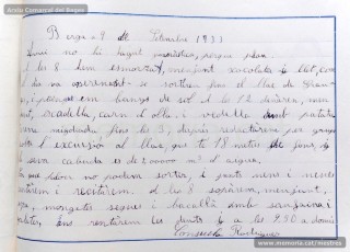 1933: diari de la primera i segona tandes de les colònies escolars fetes a Berga l’estiu de 1933, organitzades per l’Ajuntament de Manresa, on s’expliquen les activitats fetes durant el dia. També s’hi pot veure una selecció de treballs dels alumnes impressos amb la impremta escolar seguint el mètode Freinet. (Arxiu Comarcal del Bages)