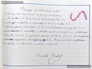 1933: diari de la primera i segona tandes de les colònies escolars fetes a Berga l’estiu de 1933, organitzades per l’Ajuntament de Manresa, on s’expliquen les activitats fetes durant el dia. També s’hi pot veure una selecció de treballs dels alumnes impressos amb la impremta escolar seguint el mètode Freinet. (Arxiu Comarcal del Bages)