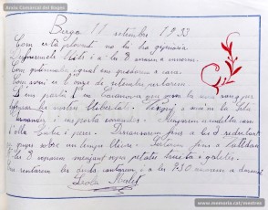 1933: diari de la primera i segona tandes de les colònies escolars fetes a Berga l’estiu de 1933, organitzades per l’Ajuntament de Manresa, on s’expliquen les activitats fetes durant el dia. També s’hi pot veure una selecció de treballs dels alumnes impressos amb la impremta escolar seguint el mètode Freinet. (Arxiu Comarcal del Bages)