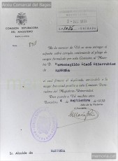 Selección de páginas del expediente de depuración del maestro Hermenegild Lladó Bilarrúbies y acreditación que presenta a las autoridades franquistas el 21/2/1939 como muestra de haber ejercido de maestro en el Grup Escolar Renaixença desde el 12 de noviembre de 1934. (Arxiu Comarcal del Bages, Archivo General de la Administración y Arxiu Municipal de Manresa)