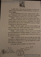 Selección de páginas del expediente de depuración del maestro Hermenegild Lladó Bilarrúbies y acreditación que presenta a las autoridades franquistas el 21/2/1939 como muestra de haber ejercido de maestro en el Grup Escolar Renaixença desde el 12 de noviembre de 1934. (Arxiu Comarcal del Bages, Archivo General de la Administración y Arxiu Municipal de Manres