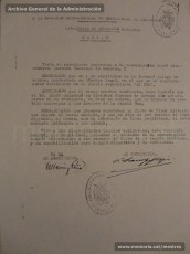 Selección de páginas del expediente de depuración del maestro Hermenegild Lladó Bilarrúbies y acreditación que presenta a las autoridades franquistas el 21/2/1939 como muestra de haber ejercido de maestro en el Grup Escolar Renaixença desde el 12 de noviembre de 1934. (Arxiu Comarcal del Bages, Archivo General de la Administración y Arxiu Municipal de Manres