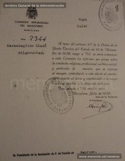 Selección de páginas del expediente de depuración del maestro Hermenegild Lladó Bilarrúbies y acreditación que presenta a las autoridades franquistas el 21/2/1939 como muestra de haber ejercido de maestro en el Grup Escolar Renaixença desde el 12 de noviembre de 1934. (Arxiu Comarcal del Bages, Archivo General de la Administración y Arxiu Municipal de Manres