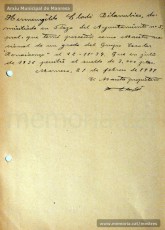 Selección de páginas del expediente de depuración del maestro Hermenegild Lladó Bilarrúbies y acreditación que presenta a las autoridades franquistas el 21/2/1939 como muestra de haber ejercido de maestro en el Grup Escolar Renaixença desde el 12 de noviembre de 1934. (Arxiu Comarcal del Bages, Archivo General de la Administración y Arxiu Municipal de Manres