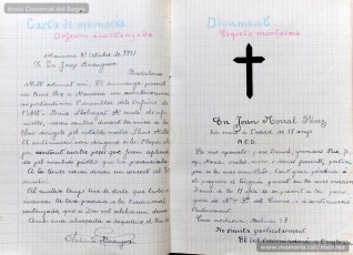 Mostres de tipus textuals. Resulta molt interessant, per la seva modernitat, destacar la gran diversitat de tipus de text que feia treballar Josep Albagés als seus alumnes per donar-los un domini dels diferents registres de llenguatge. S’hi poden llegir cartes, actes, esqueles, felicitacions, factures, oficis, comandes, certificats, anuncis, etc. (Arxiu Comarcal del Bages)