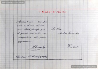 Mostres de tipus textuals. Resulta molt interessant, per la seva modernitat, destacar la gran diversitat de tipus de text que feia treballar Josep Albagés als seus alumnes per donar-los un domini dels diferents registres de llenguatge. S’hi poden llegir cartes, actes, esqueles, felicitacions, factures, oficis, comandes, certificats, anuncis, etc. (Arxiu Comarcal del Bages)