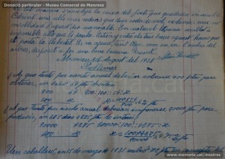 Agost de 1938: quadern escolar en el qual s’observa el treball escolar diari, centrat tant en la resolució de problemes matemàtics, com en el coneixement de les llengües catalana i castellana, així com en la geografia i la història. (Donació particular – Museu Comarcal de Manresa)