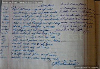 Agost de 1938: quadern escolar en el qual s’observa el treball escolar diari, centrat tant en la resolució de problemes matemàtics, com en el coneixement de les llengües catalana i castellana, així com en la geografia i la història. (Donació particular – Museu Comarcal de Manresa)