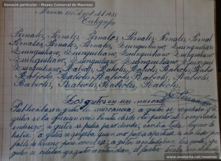 Agost de 1938: quadern escolar en el qual s’observa el treball escolar diari, centrat tant en la resolució de problemes matemàtics, com en el coneixement de les llengües catalana i castellana, així com en la geografia i la història. (Donació particular – Museu Comarcal de Manresa)