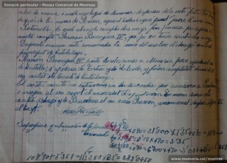 Agost de 1938: quadern escolar en el qual s’observa el treball escolar diari, centrat tant en la resolució de problemes matemàtics, com en el coneixement de les llengües catalana i castellana, així com en la geografia i la història. (Donació particular – Museu Comarcal de Manresa)