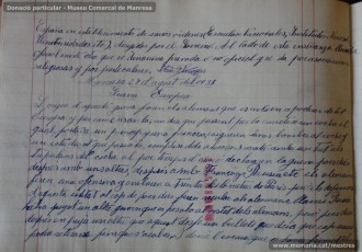 Agost de 1938: quadern escolar en el qual s’observa el treball escolar diari, centrat tant en la resolució de problemes matemàtics, com en el coneixement de les llengües catalana i castellana, així com en la geografia i la història. (Donació particular – Museu Comarcal de Manresa)