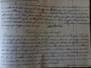 Agost de 1938: quadern escolar en el qual s’observa el treball escolar diari, centrat tant en la resolució de problemes matemàtics, com en el coneixement de les llengües catalana i castellana, així com en la geografia i la història. (Donació particular – Museu Comarcal de Manresa)