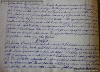 Agost de 1938: quadern escolar en el qual s’observa el treball escolar diari, centrat tant en la resolució de problemes matemàtics, com en el coneixement de les llengües catalana i castellana, així com en la geografia i la història. (Donació particular – Museu Comarcal de Manresa)