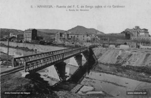 El pont del tramvia en una fotografia de començaments del segle XX que il·lustra una important cruïlla de vies de comunicació.
Procedència: Arxiu Comarcal del Bages