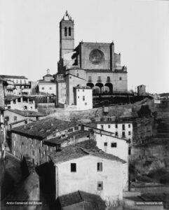 Perspectiva de la Seu i del sector de la Reforma, feta des del carrer del Llop a començament del segle XX. Les cases que s'observen a la imatge pertanyien al districte tercer, un indret tradicional de residència de les classes populars. Els carrers eren estrets i no estaven pavimentats, els edificis eren alts i poc ventilats i no reunien unes condicions higièniques adequades. 
Procedència: Arxiu Jaume Pons i Agulló