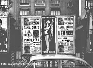 Anunci de la Tània Doris, habitual del Teatre Conservatori i  Kursaal, en un anunci davant del Kursaal per la festa major (1970)
